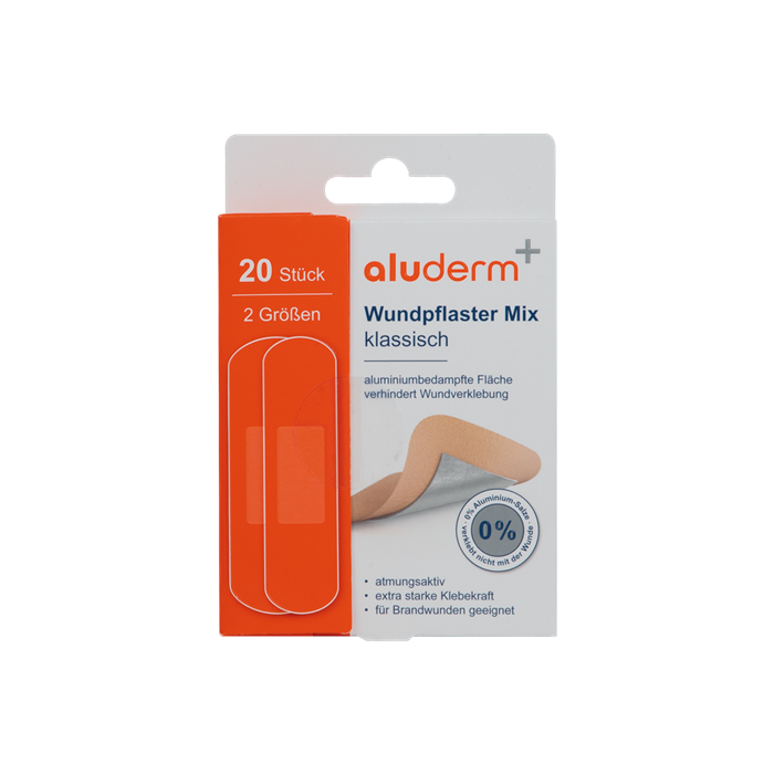 [1008304] Pansements classiques aluderm+ mix, 2 tailles, 20 pièces (12x 1,9x7,2 cm, 8x 2,5x7,2 cm)