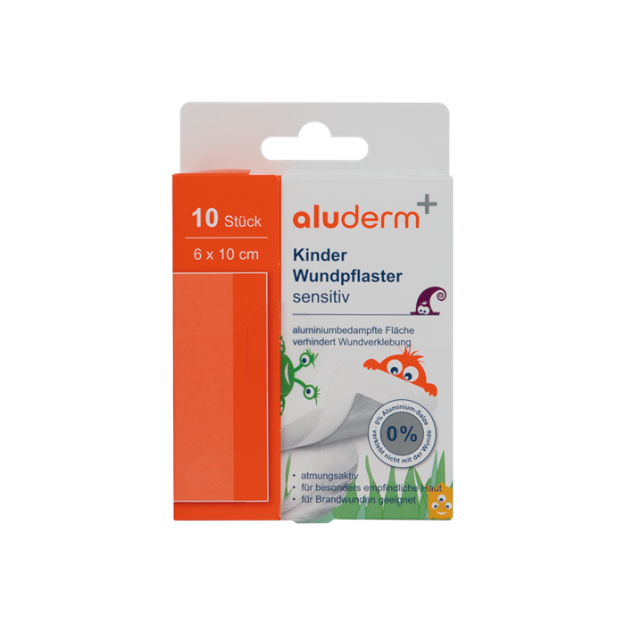 Pansements enfants aluderm+ peaux sensibles, 10 pièces, 6 × 10 cm