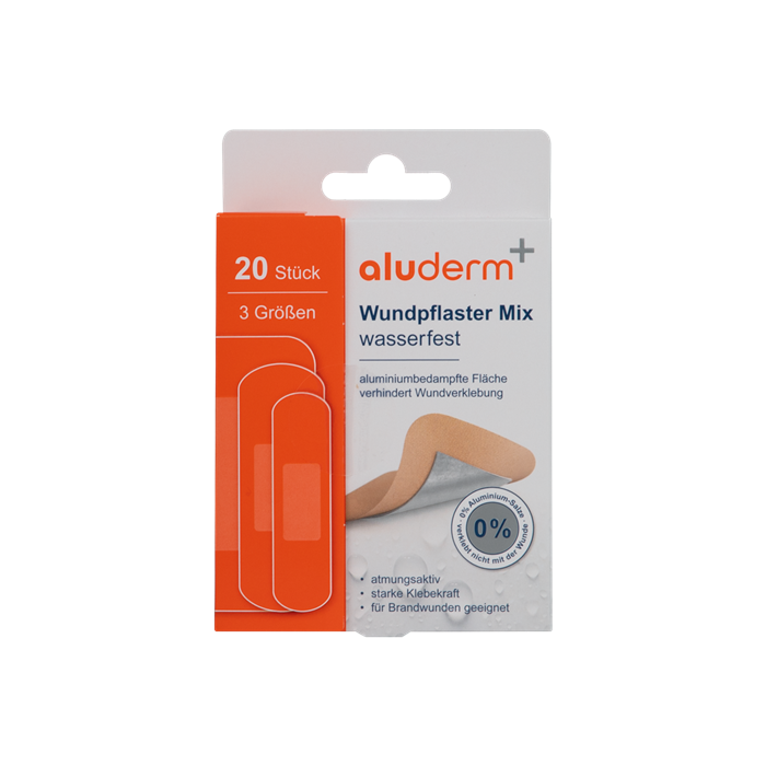 Pansements aluderm+ mixtes, résistants à l’eau, 20 pièces, 3 tailles