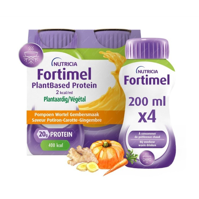 Fortimel PlantBased Protein 2 kcal/ml, Saveur Potiron - Carotte - Gingembre, 4 x 200 ml