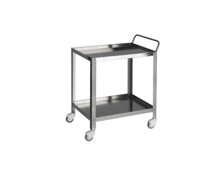 [312.09] Guéridon inox - 2 plateaux - 60 x 40 - bords relevés