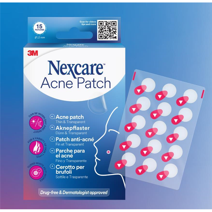 Nexcare Patch Anti-Acné, fin et transparent, 1x15 Patches, D.12 mm