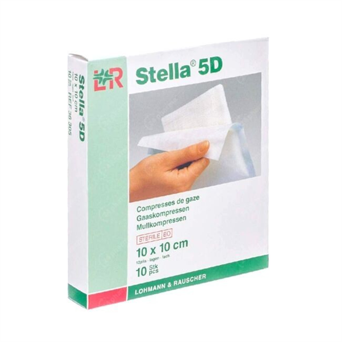 [35814] Compresse stérile 5D, 10 × 10 cm, 12 plis – Sachet de 5 pièces