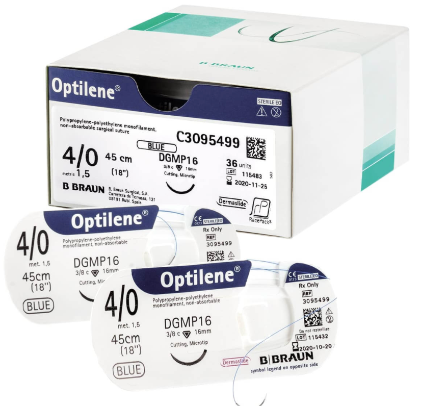 [C3095717] Matériel de suture OPTILENE USP 4/0, metric 1.5, longueur 45 cm, bleu, 36 pièces