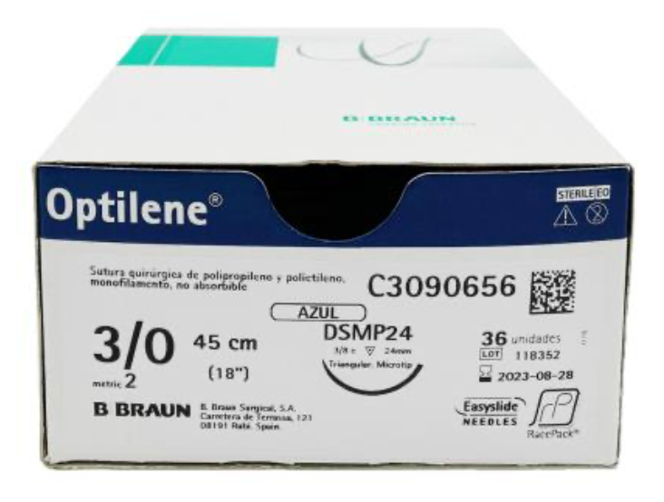 [C3095708] Matériel de suture OPTILENE USP 3/0, metric 2, longueur 75 cm, bleu, 36 pièces