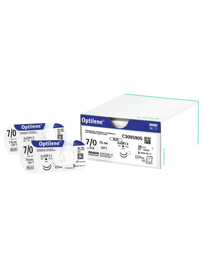 [C3090606] Sutures Optilene USP 7/0, Metric 0.5, DSMP11 (M) 
Longueur de fil 45 cm, bleu, 36 pièces