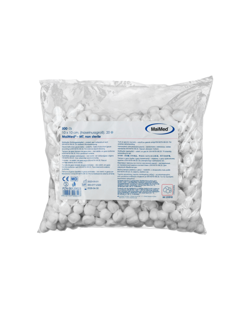 Boules de gaze MaiMed 10 x 10 cm, 500 pièces / sachet, non stériles
