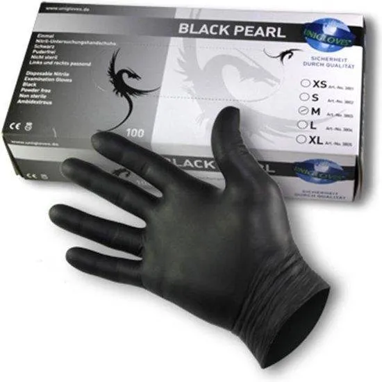 [13852] Black Pearl Gants, Paquet de 100 non poudré, noir, M