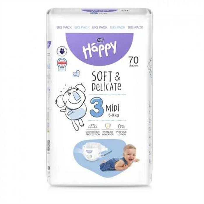 Couches Baby Bella FSC Midi n° 3, 5–9 kg, paquet de 70 pièces