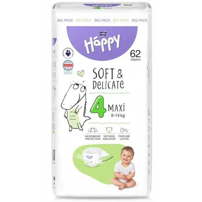 Couches Baby Bella FSC Maxi n° 4, 8–18 kg, paquet de 62 pièces