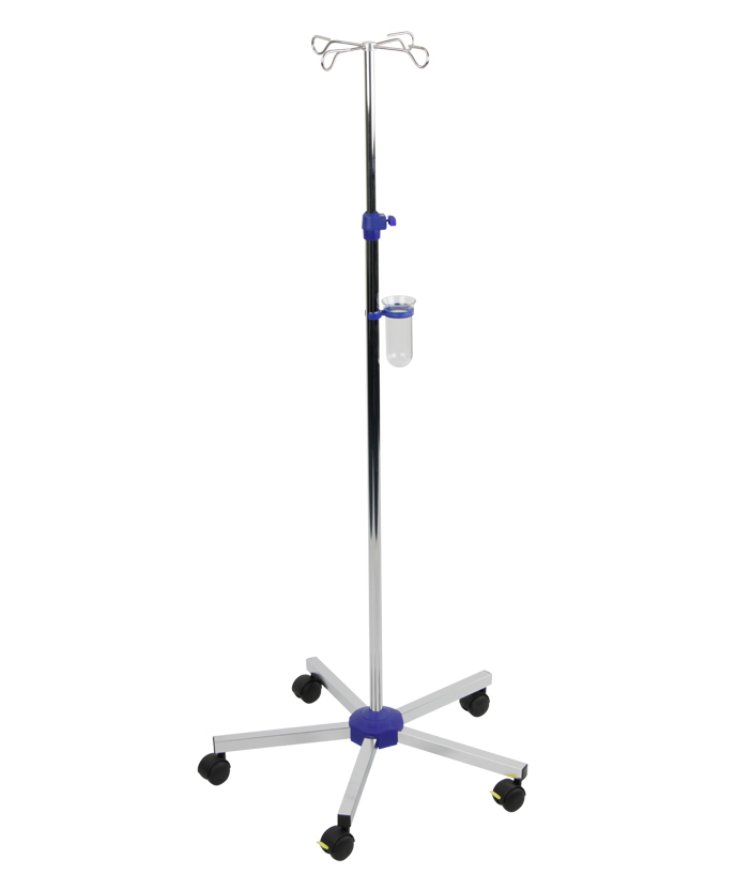 [I-I12224 + Z2N06982] Support à perfusion soins intensifs inox + réf. Z2N06982 (poignée coulissante, inox pour tube rond D.25 mm)