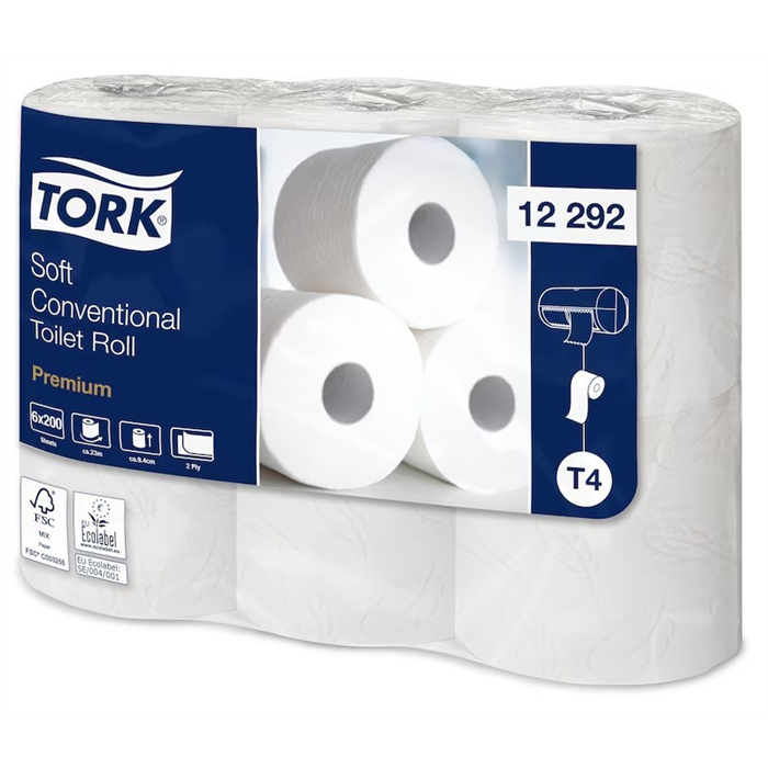 [12292] Tork Papier toilette rouleau traditionnel doux Premium - 2 plis 12x4rlx