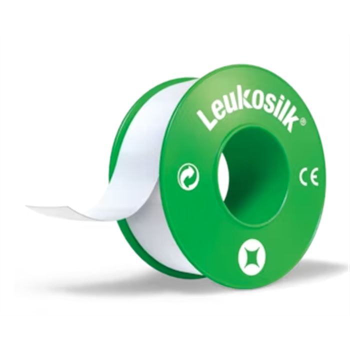 LEUKOSILK, 2,5 CM X 5 M, 12 ST., SANS ANNEAU DE PROTECTION. 
Pansement de fixation doux pour la peau, blanc