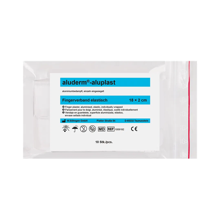 [1009192] Aluderm Aluplast pansement élastique pour doigt
 10 pièces, 18 x 2 cm, sachet PE