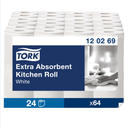 Tork Essuie-tout Premium Kitchen Roll, 23 cm × 15,36 m, 64 feuilles, carton de 12 × 2 rouleaux