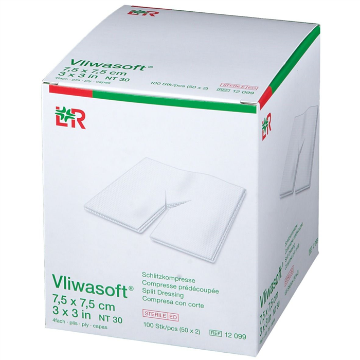 Compresses fendues Vliwasoft 7,5 x 7,5 cm, 50 x 2 pièces
