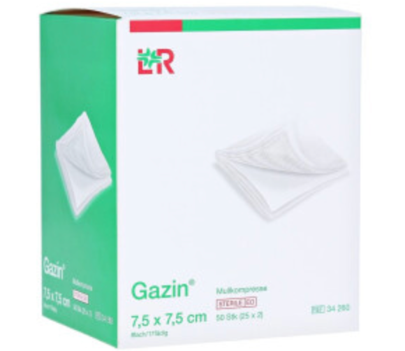 [323750] Compresses de gaze, 7,5 x 7,5 cm, stériles 8 épaisseurs, 25 x 2 pcs