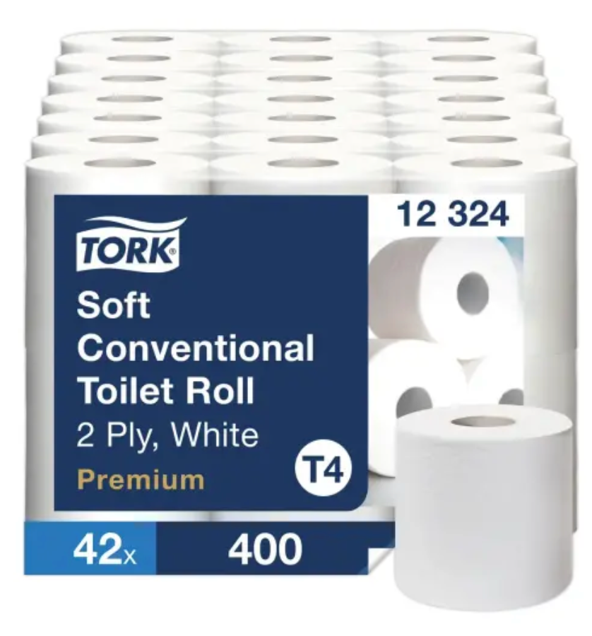 [12324] PAPIER TOILETTE CONVENTIONEL, 2 PLIS, 49 M  CARTON A 42 RLX, BLANC