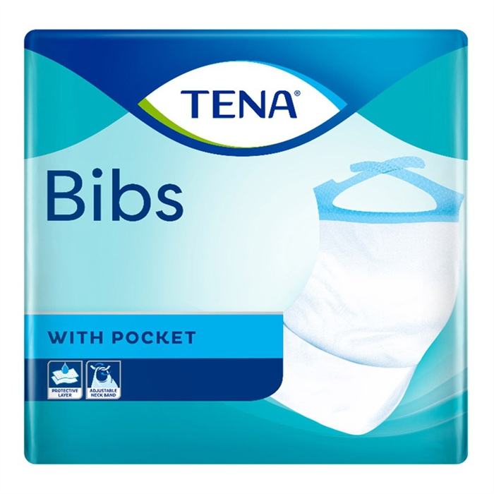 [720611] TENA Bibs, bavoirs jetables, Taille L, 37 x 66 cm, avec poche, 150 pièces