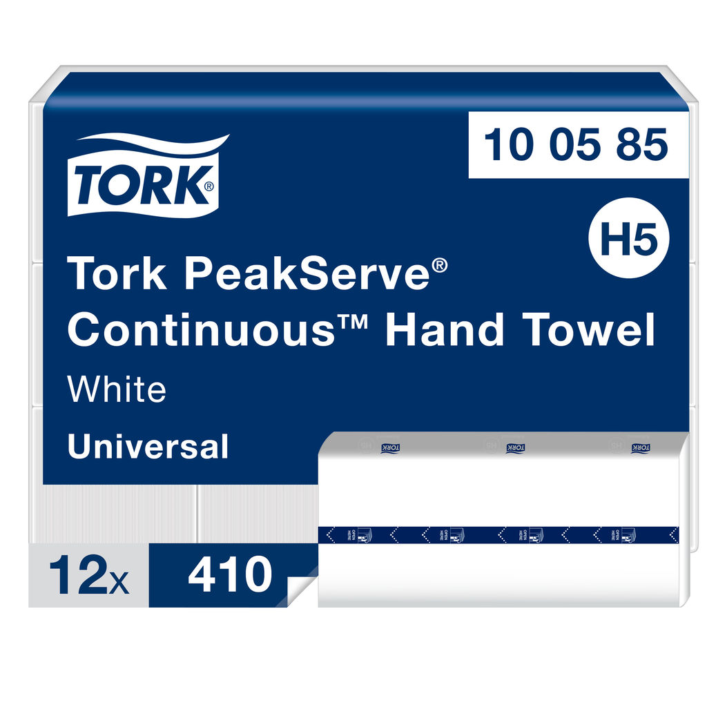 Essuie-mains continus Tork PeakServe 1 pli, blanc, 12 paquets de 410 feuilles
