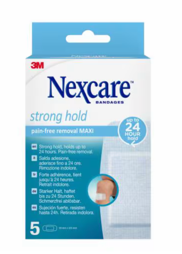 [N0905NAM] Nexcare Strong Hold MAXI, 50 mm x 101 mm, 5/Boîte Pansements à retrait indolore
