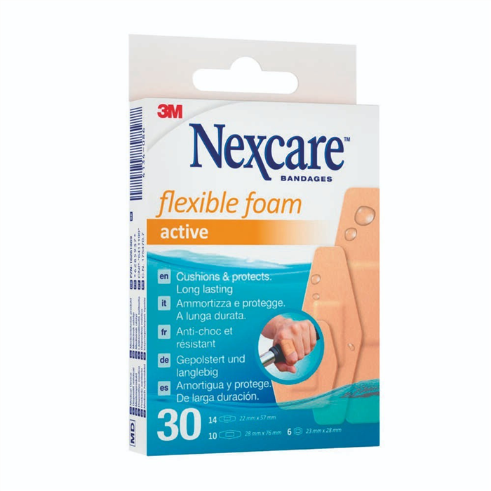 Nexcare Active Flexible Foam Bandes Strips, 6 cm x 10 cm, Pansements en mousse 10 pièces