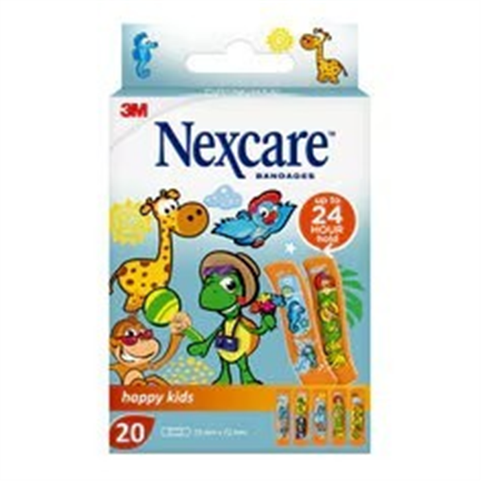 Pansements Nexcare Happy Kids, assortiment, 19 mm x 72 mm, 20 pièces/paquet