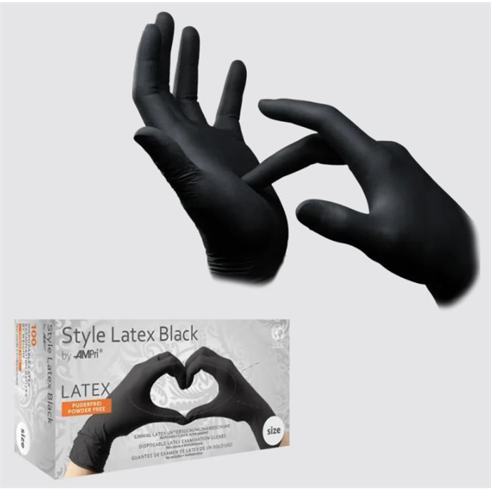 [14-028-M] Gants en latex, noir, taille M, non poudrés, Style Latex Black, 100 pcs.