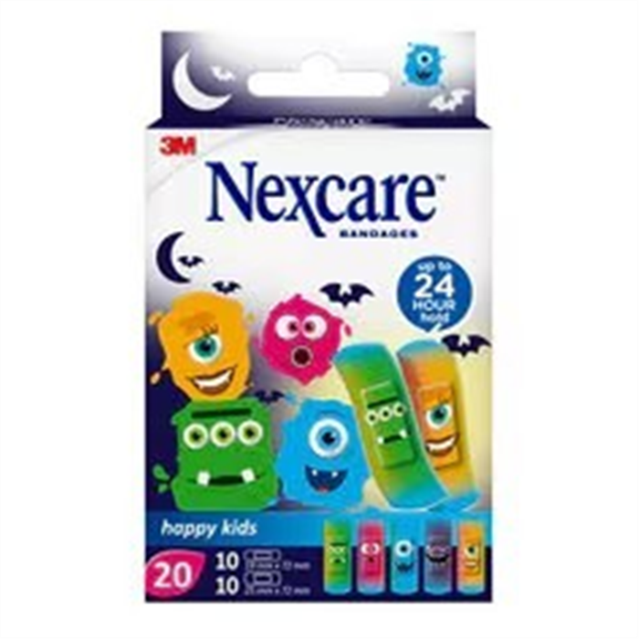 [N0920MO] Nexcare Happy Kids Monsters, Assortiment, 20 pièces