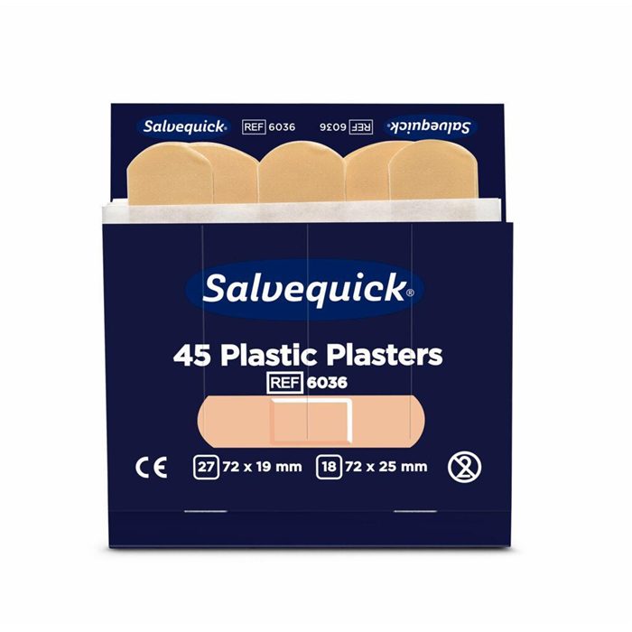 [6036 FIRS] Pansements plastique 45 pansements, _x000D_
6 recharges/boîte (27 de 72 x 19 mm et 18 de 72 x 25 mm)