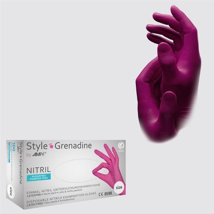 [01182/M] Gant d'examen en nitrile, non poudré, magenta, M, 
Style Grenadine, 100 pièces