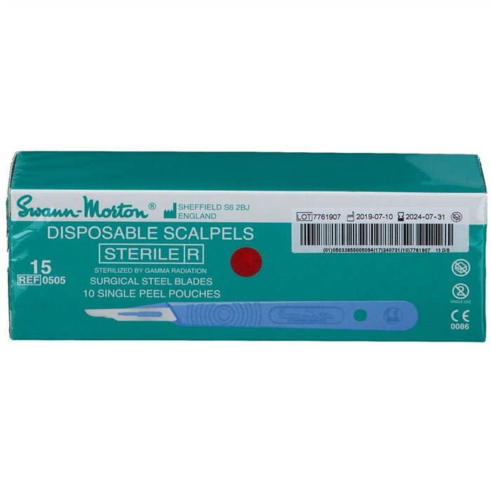 [B001285.15] Lames stériles avec manche, jetables (inoxydables), 15, 10 pièces