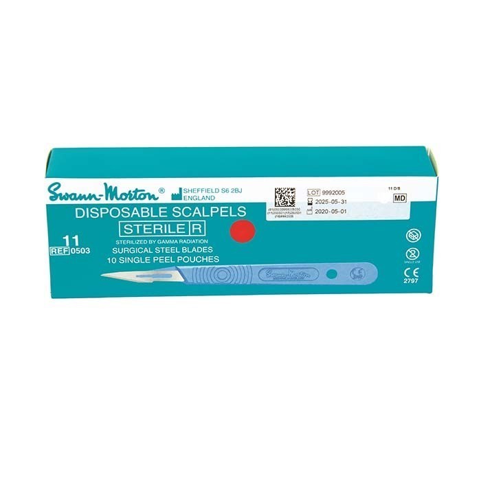 [B001285.11] Lames stériles avec manche, jetables (inoxydables), 11, 10 pièces