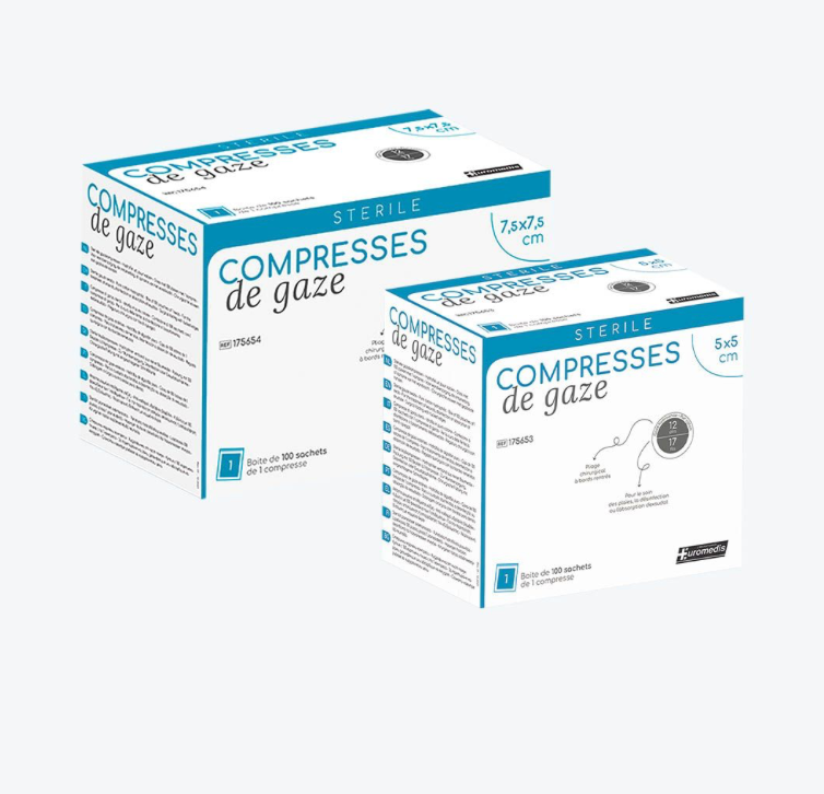 [010110] Compresse gaze 7,5 x 7,5 cm 12 plis 17 fils, paquet de 100 non stérile