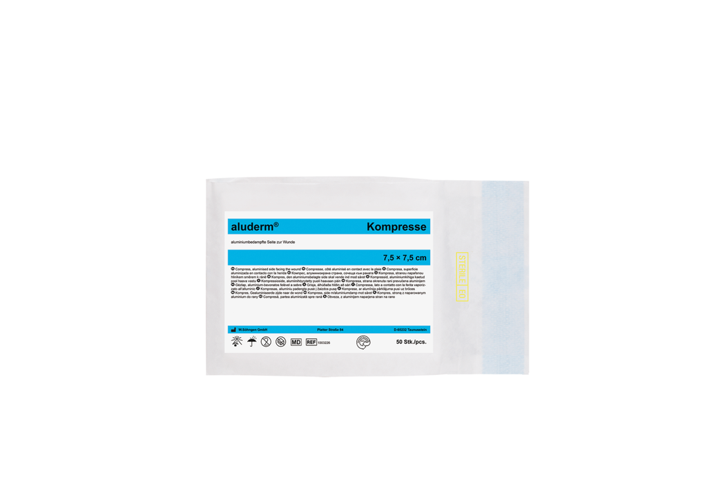 ALUDERM compresses 7,5 x 7,5 cm, 50 pièces en sachet stérile