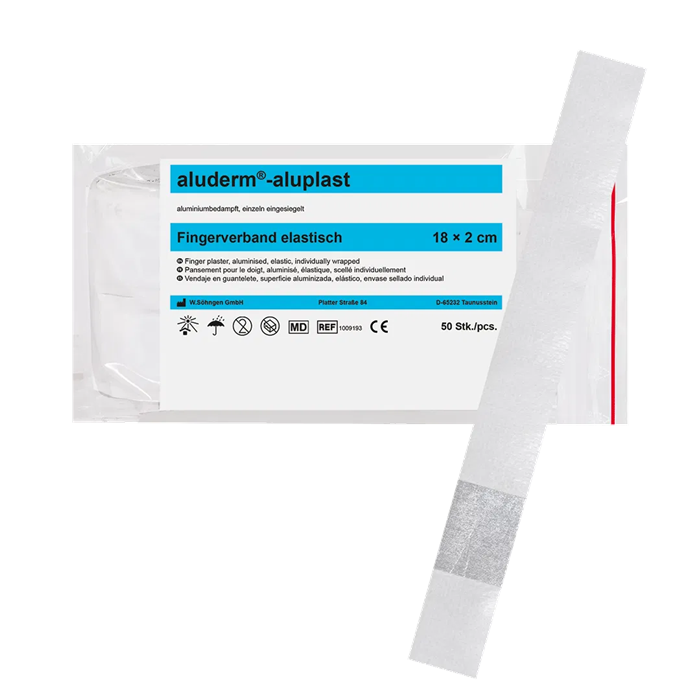Aluderm Aluplast pansement élastique pour doigt 
50 pièces, 18 x 2 cm