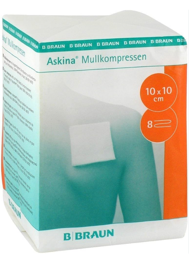[9031120] ASKINA MULLKOMPRESSEN, 2 X 5 ST. _x000D_
10 X 10 CM 8-FACH, STERIL