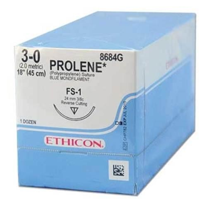 [110070] Ethicon Prolene, longueur 45 cm, 36 pièces 3/0, aiguille FS-2