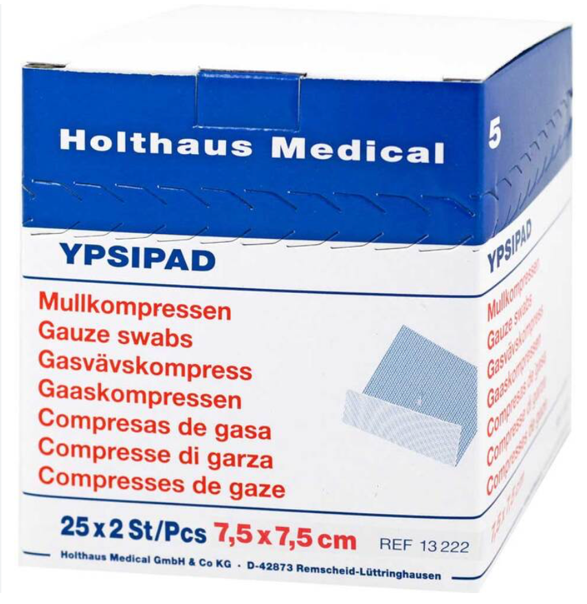 YPSIPAD compresses de gaze, 100 pièces, 7,5 x 7,5 cm, 8 plis, non stériles