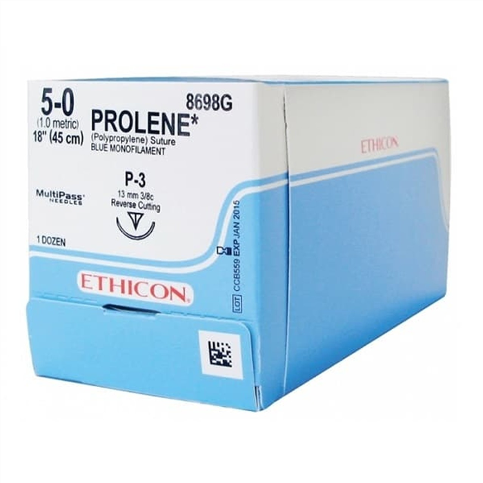 [110018] Ethicon Prolene FS-2, 36 pièces, USP 5/0, 1 Metric, longueur du fil 45 cm