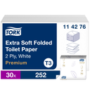 Papier toilette Tork Extra Soft plié, 19 x 11 cm, 2 plis, 30 paquets de 252 feuilles