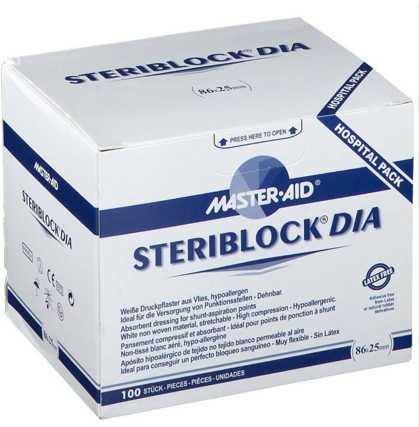 STERIBLOCK, STERIL, 8,6 X 2,5 CM, 100 ST. _x000D_
VLIES, WEISS, KOMPRESSIONS-STRIP