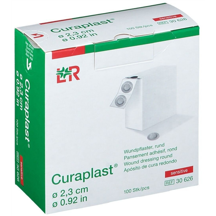 Pansements ronds Curaplast Sensitive, diamètre 2,3 cm, boîte de 100 pièces