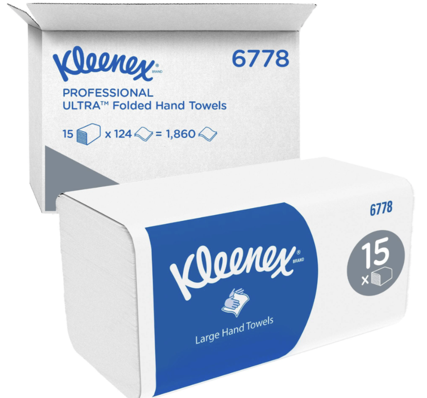 Serviettes KLEENEX grand format, pliage interfold, blanches, 31,5 x 21,5 cm, 15 x 124 serviettes, 2 plis
