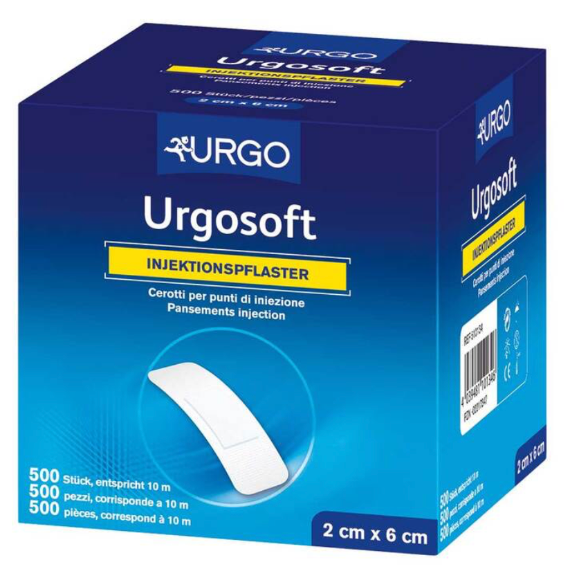 [167197] Urgosoft pansement injection 2 x 6 cm pour peau sensible, adhésif complet, 500 pièces