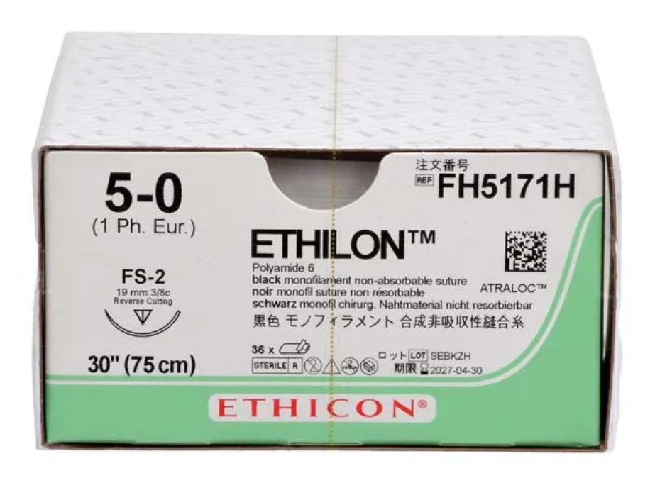 ETHICON ETHILON SCHW MONOFIL, 36 ST. _x000D_
FS-2, USP 5/0. FADENLAENGE 75 CM, SCHWARZ, FH5171H