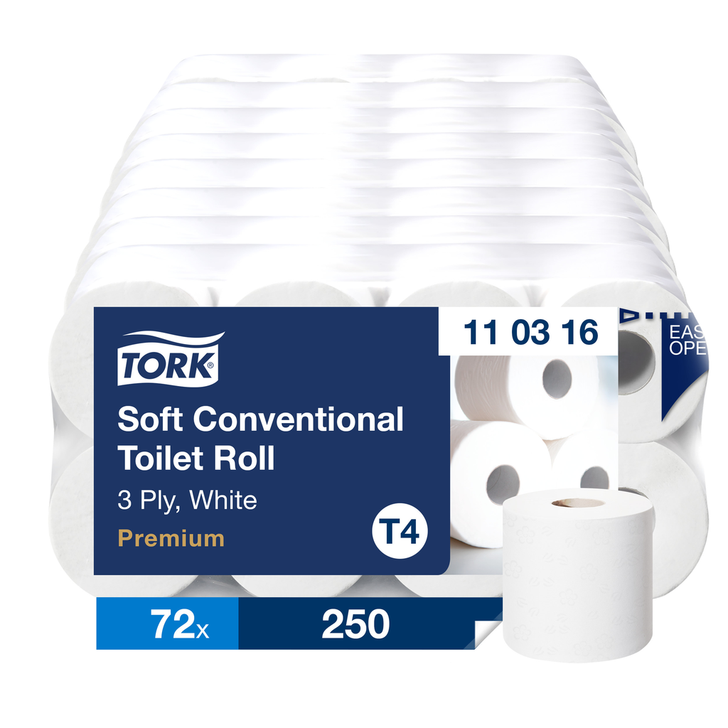 [110316] Tork Papier toilette extra soft conventional
Carton à 72 rlx, 250 coupons, 3 plis, blanc