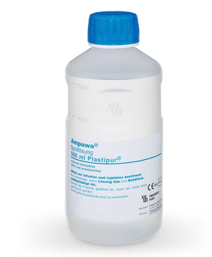 Eau stérile Ampuwa, Plastipur, 12 x 500 ml  pour le rinçage