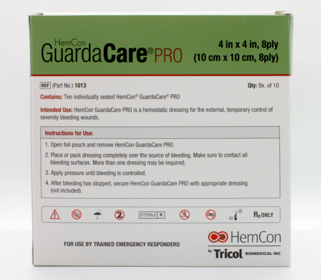 [N7 1012] Compresse HEMCON GUARDA CARE PRO, 5 cm x 5 cm, 8 plis, pansement hémostatique, pack de 10