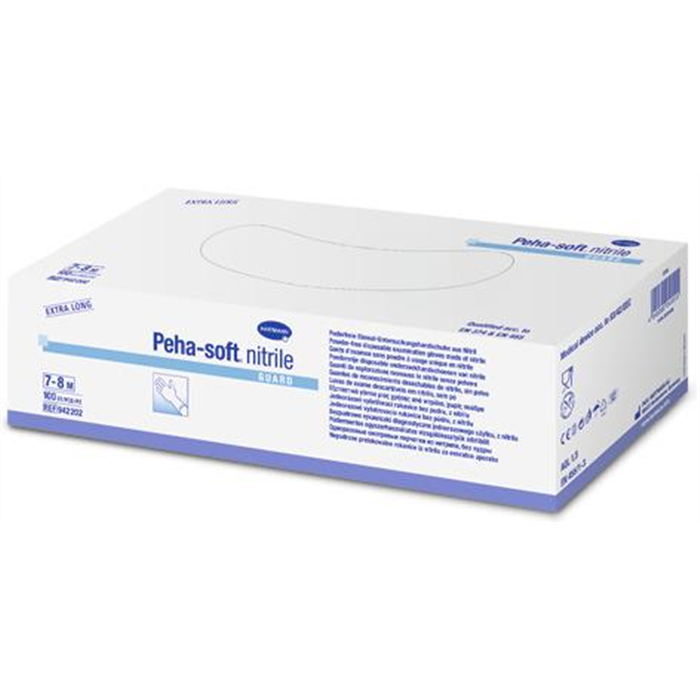 Gants Peha-Soft Nitrile Guard, Taille 7-8, M 100 pièces, Non stériles, Sans poudre ni latex, Bleu